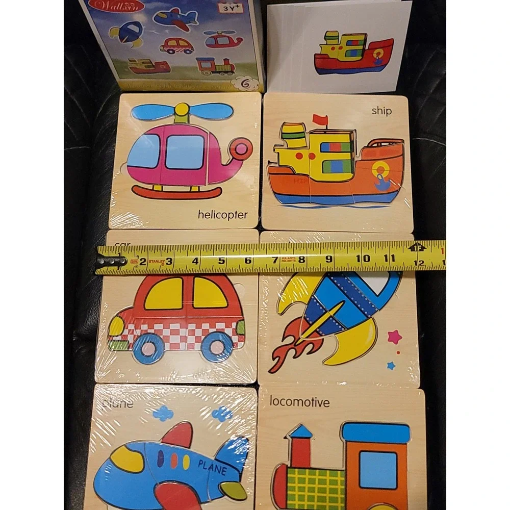 NEW Wallxin Colorful Wooden Vehicle Puzzles Set of 6 Puzzles Sealed for Ages 3+